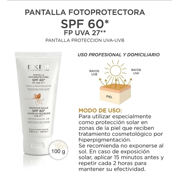 Protector Solar SPF 60 - EXEL - Mascara Clarificante Fotoprotectora